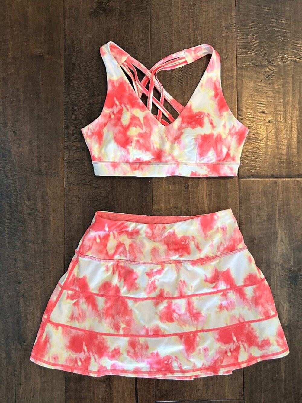IDEOLOGY Tie Dye Activewear Set Bra Small Skirt XS Skirt & S Top